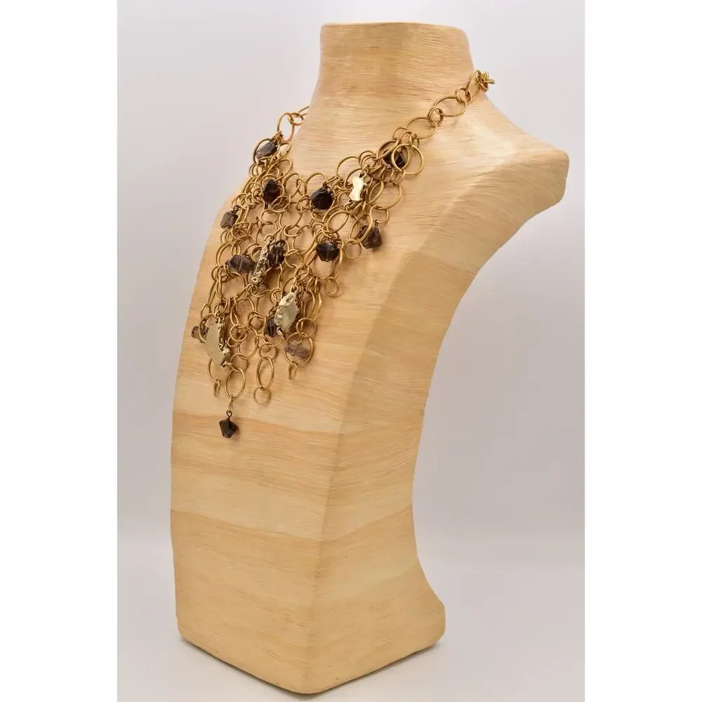 Kara Ross Vintage Collar Bib Statement Necklace Brushed Gold Nugget Signed BinBL